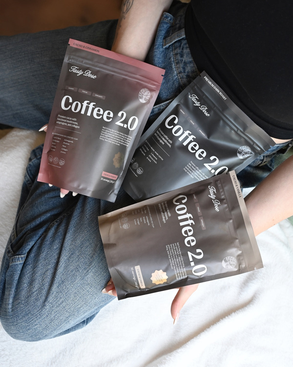 The real range of Coffee 2.0 flavours, every ingredient named on the label